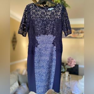 Antonio Melani Womens Lace Trimmed 3/4 Sleeves Dress Navy White Size 8 NWOT